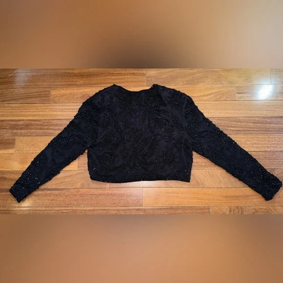 Vintage Adrianna Papell Evening Beaded Black Bolero Formal Shrug Jacket - XL - Picture 4 of 5